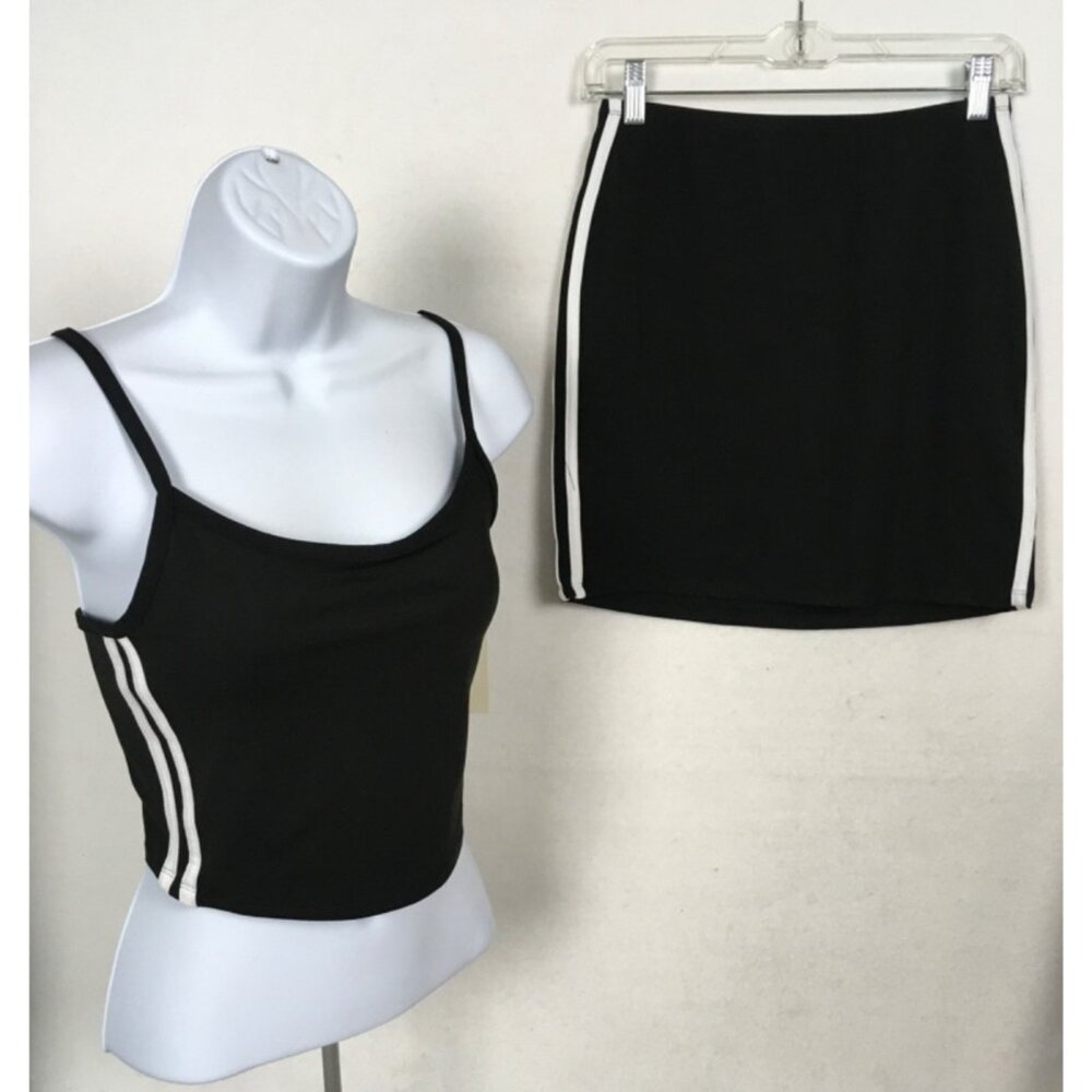 No Boundaries 2 Piece Tank Top Skirt Set Women Size XS 00 Black White New